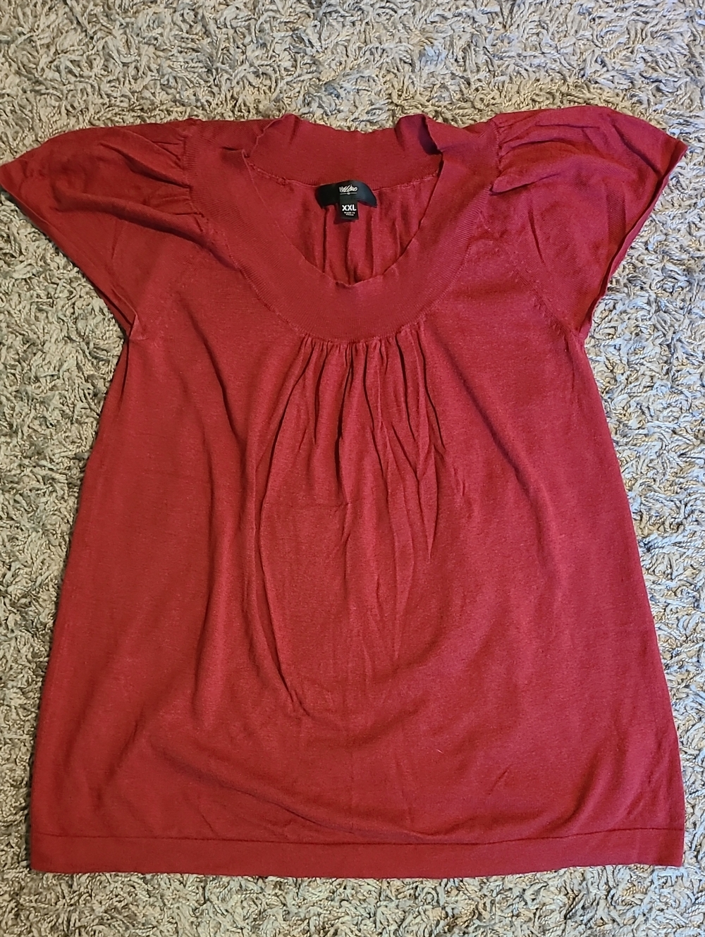 Mossimo Supply Co. Red Short Sleeve Gathered Scoop Neck Top